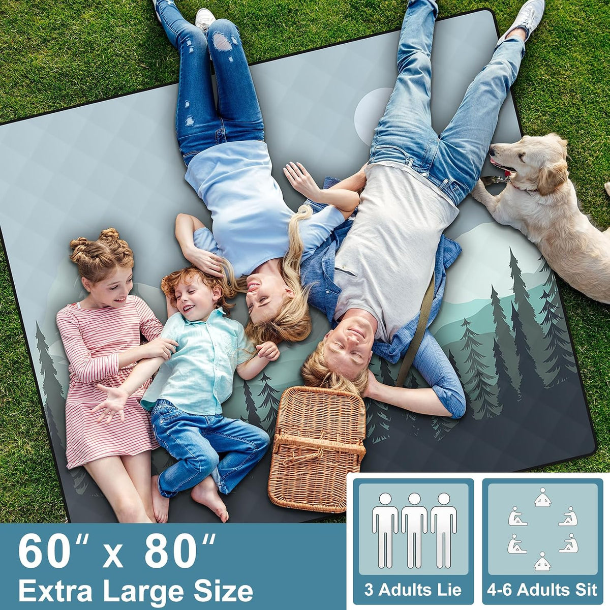 60x80" Waterproof Picnic Blankets Outdoor Sandproof Beach Blanket Foldable Big Ground Grass Mat Family Tent Camping Rug Backpacking Hiking Essentials Gifts Rv Car Travel Roadtrip Must Have