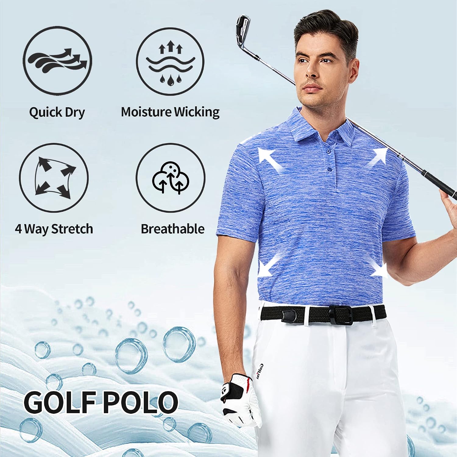 Damipow Golf Shirts for Men Dry Fit Short Sleeve Print Collared Polo Shirt