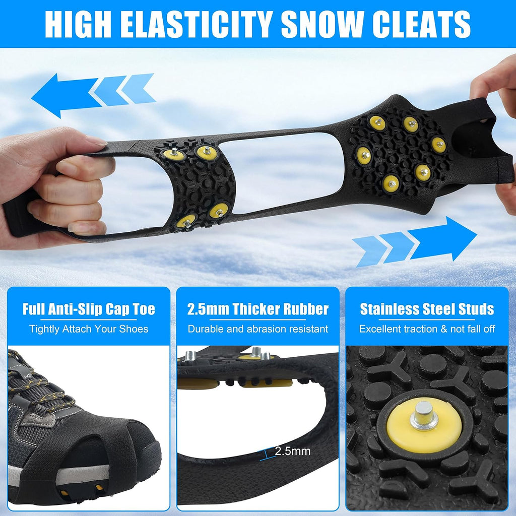 2 Pairs Ice Cleats Snow Traction Grips Crampons for Boot Ice Shoes 10 Studs