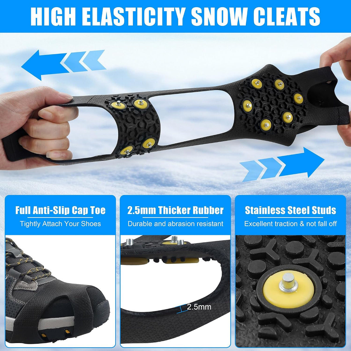 2 Pairs Ice Cleats Snow Traction Grips Crampons for Boot Ice Shoes 10 Studs