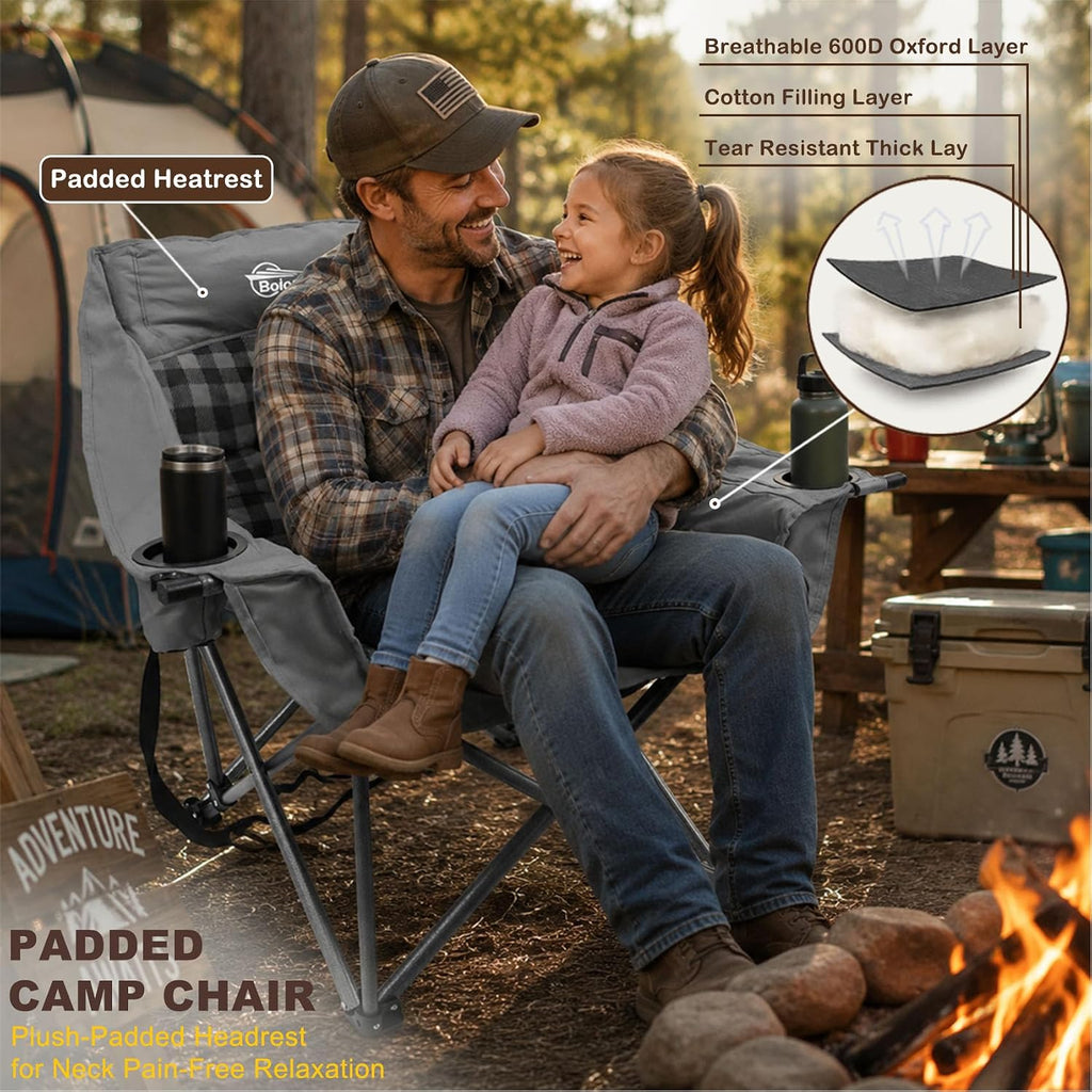 2 Pack Oversized Camping Chairs for Adults Heavy Duty Padded Lawn Chair