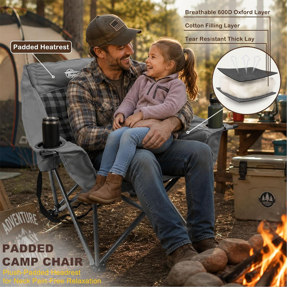 2 Pack Oversized Camping Chairs for Adults Heavy Duty Padded Lawn Chair
