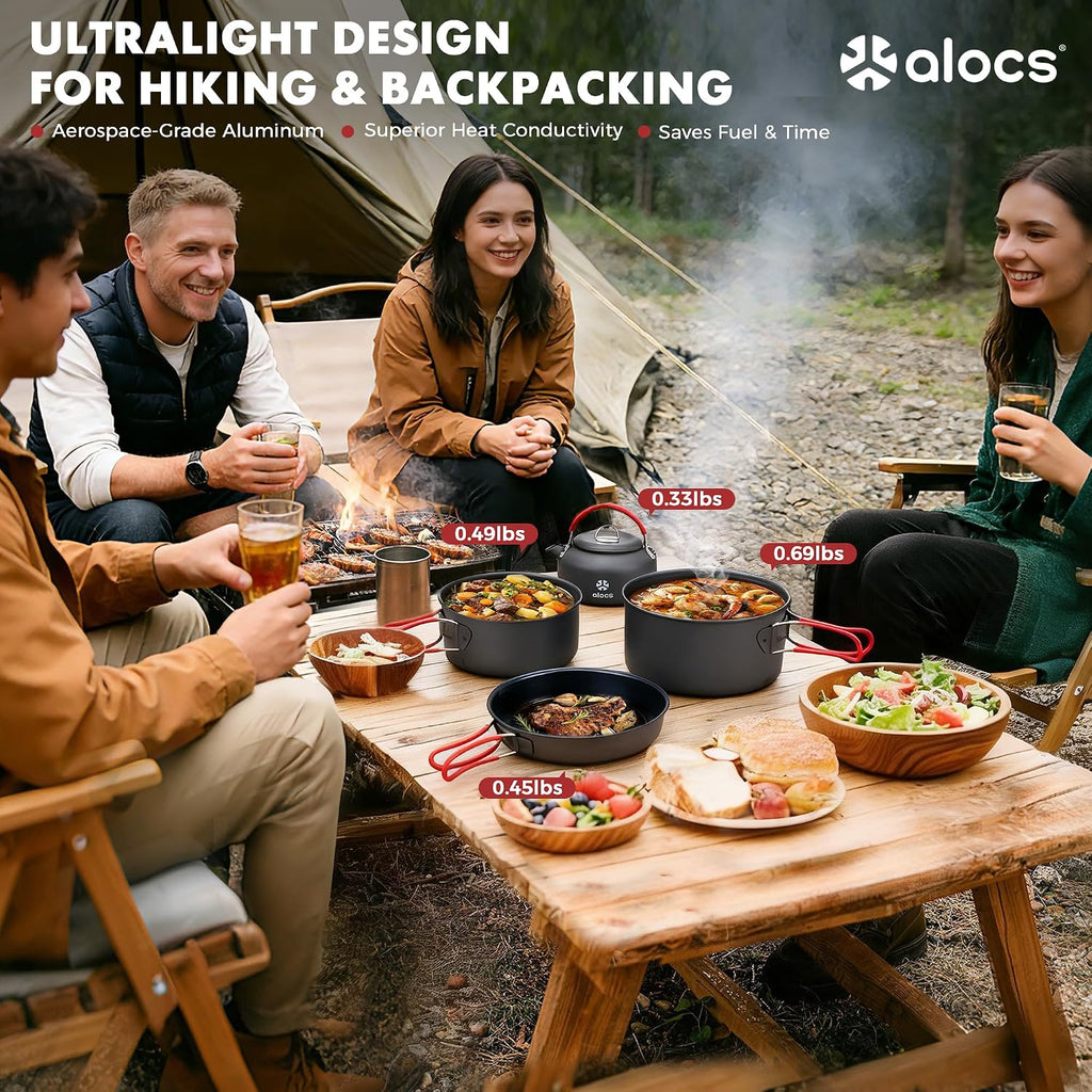 ALOCS Camping Cookware Set Camping Gear Compact Camping Pots and Pans Set