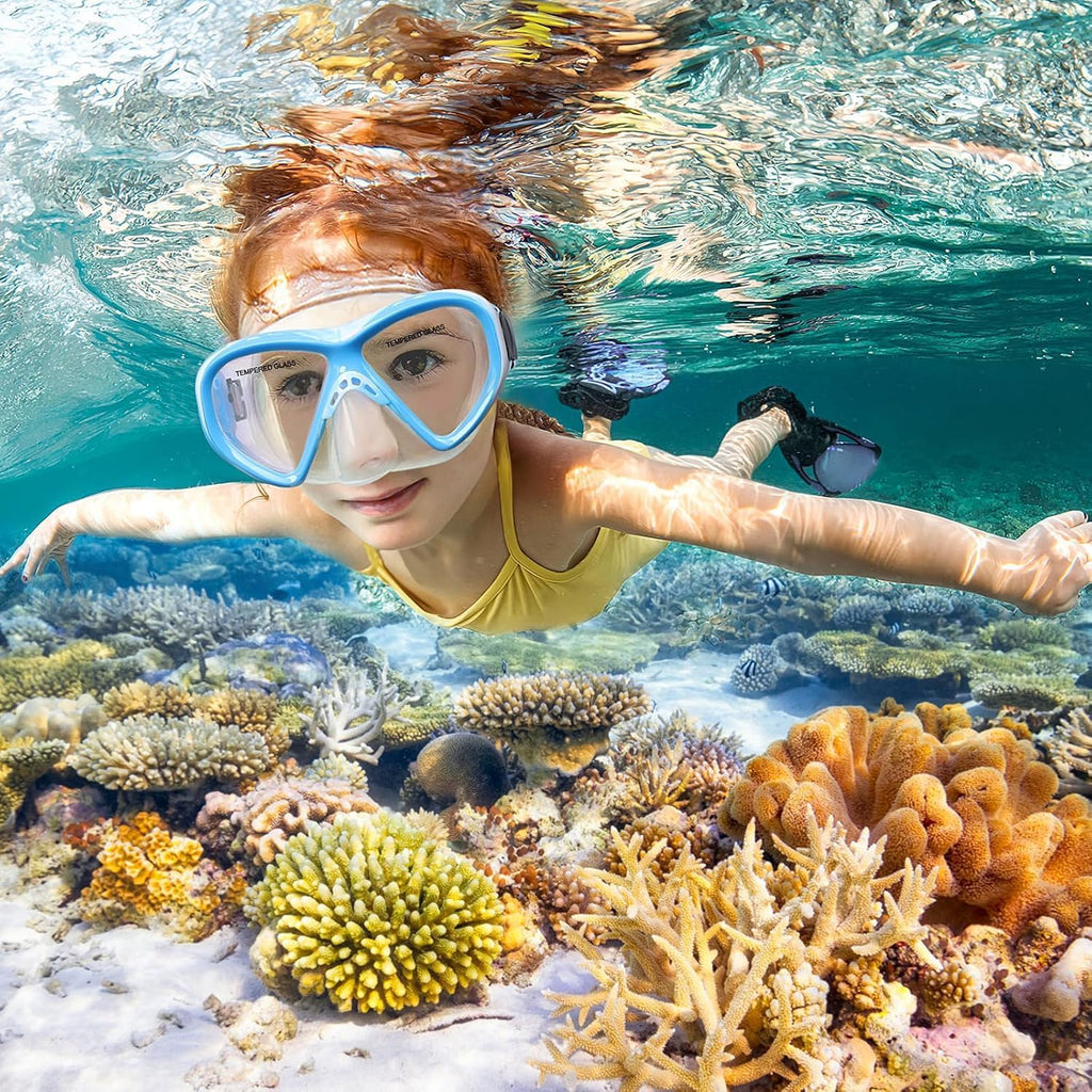 Kids Swim Goggles Snorkel Diving Mask for Boys Girls Ages 5-15, Anti-Fog Swimming Goggles with Nose Cover