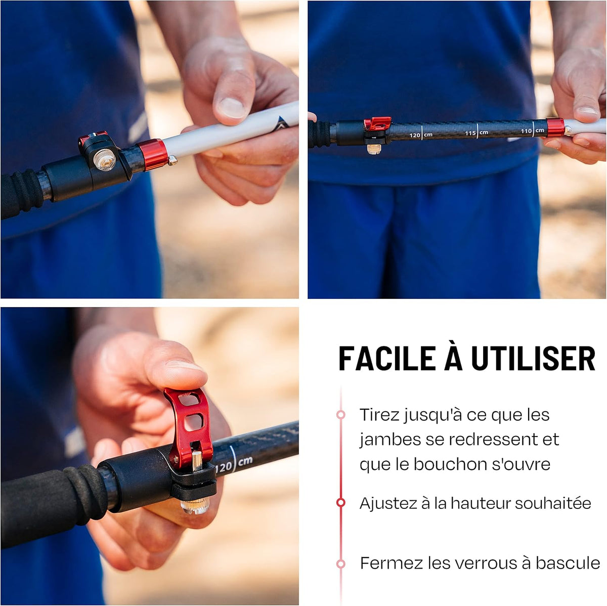 ATACAMA Lightweight Foldable Carbon and Aluminum 7075 Collapsible Hiking Sticks with Cork Handle - Hiking Poles Telescopic Trekking Poles Folding Walking Sticks For Hiking Accessories Nordic Walking Poles