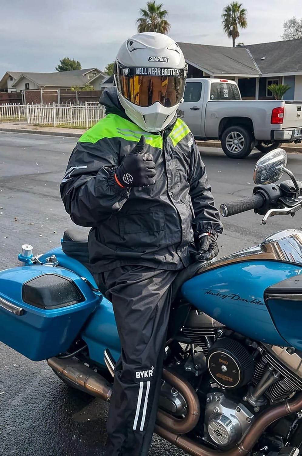 BYKR Waterproof Outdoors Motorcycle Rain Suits for Men & Women Cycling 2-Piece Breathable & Windproof Wet Weather Protection