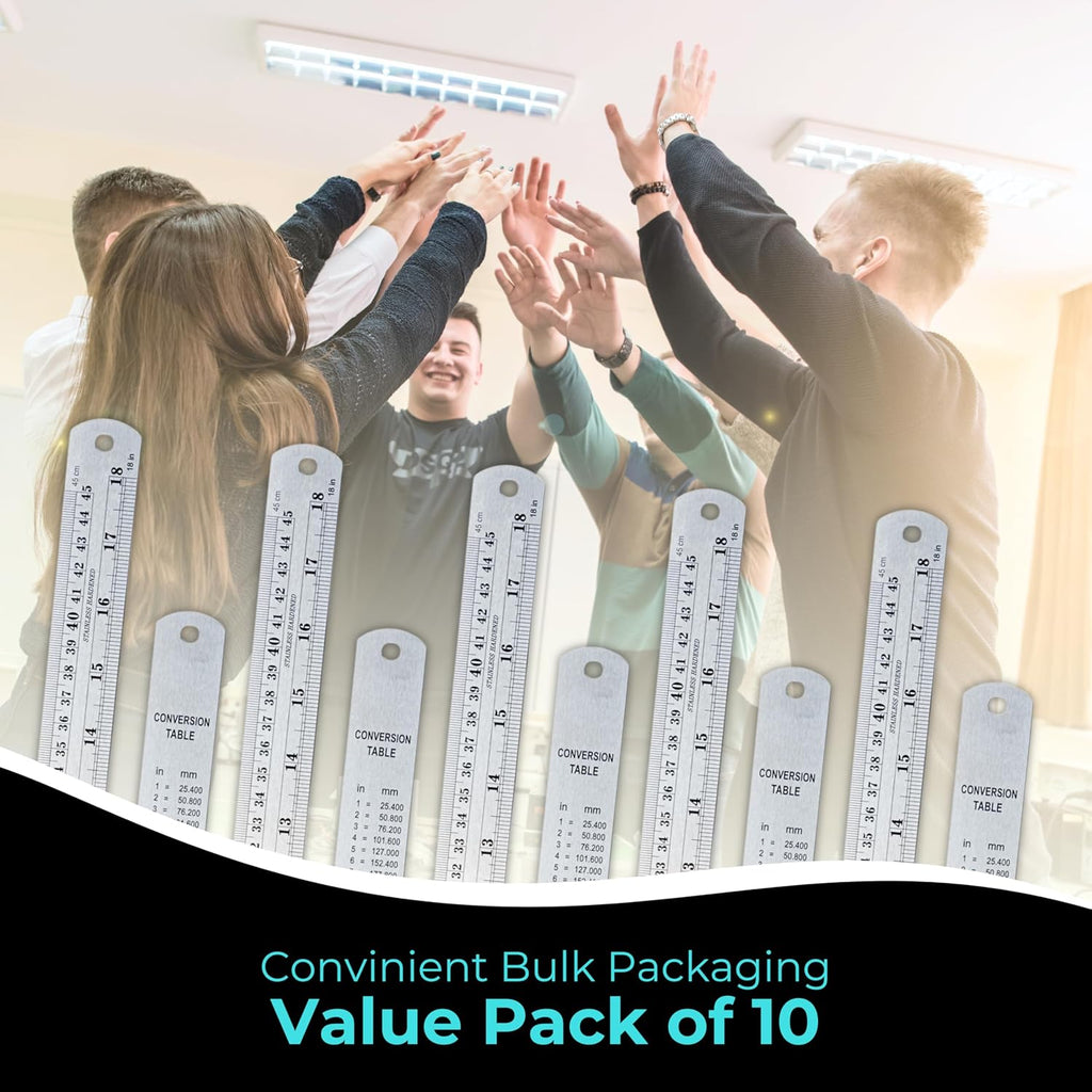 Metal Ruler 18 Inch, Stainless Steel Ruler, Straight Edge, Pack of 10