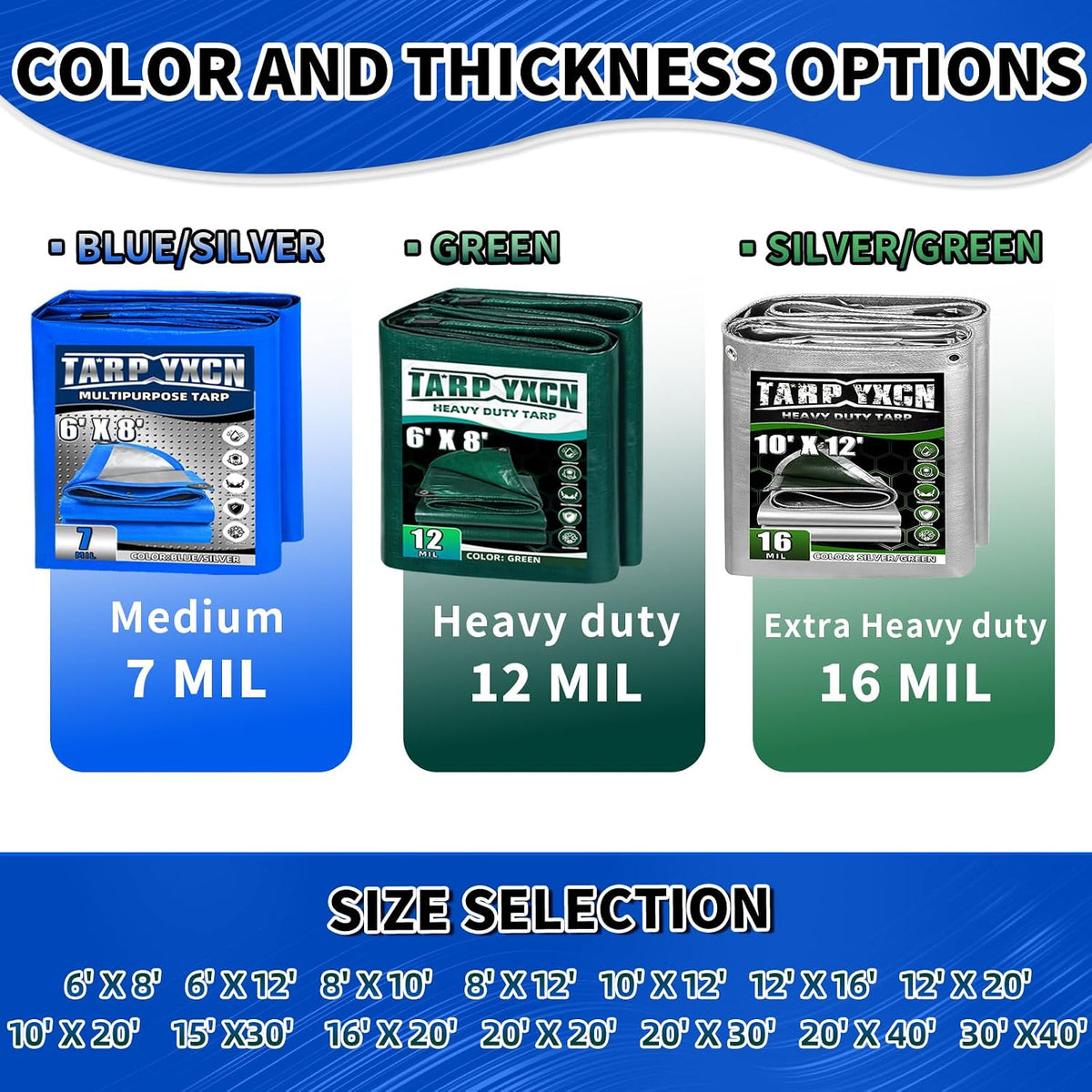 Tarp 8x12 Feet, 7 Mil Thick (Blue/Silver)