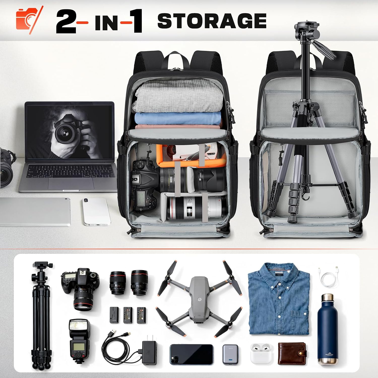 RAINSMORE Camera Backpack, DSLR/SLR/Mirrorless Camera Bag for Photographers