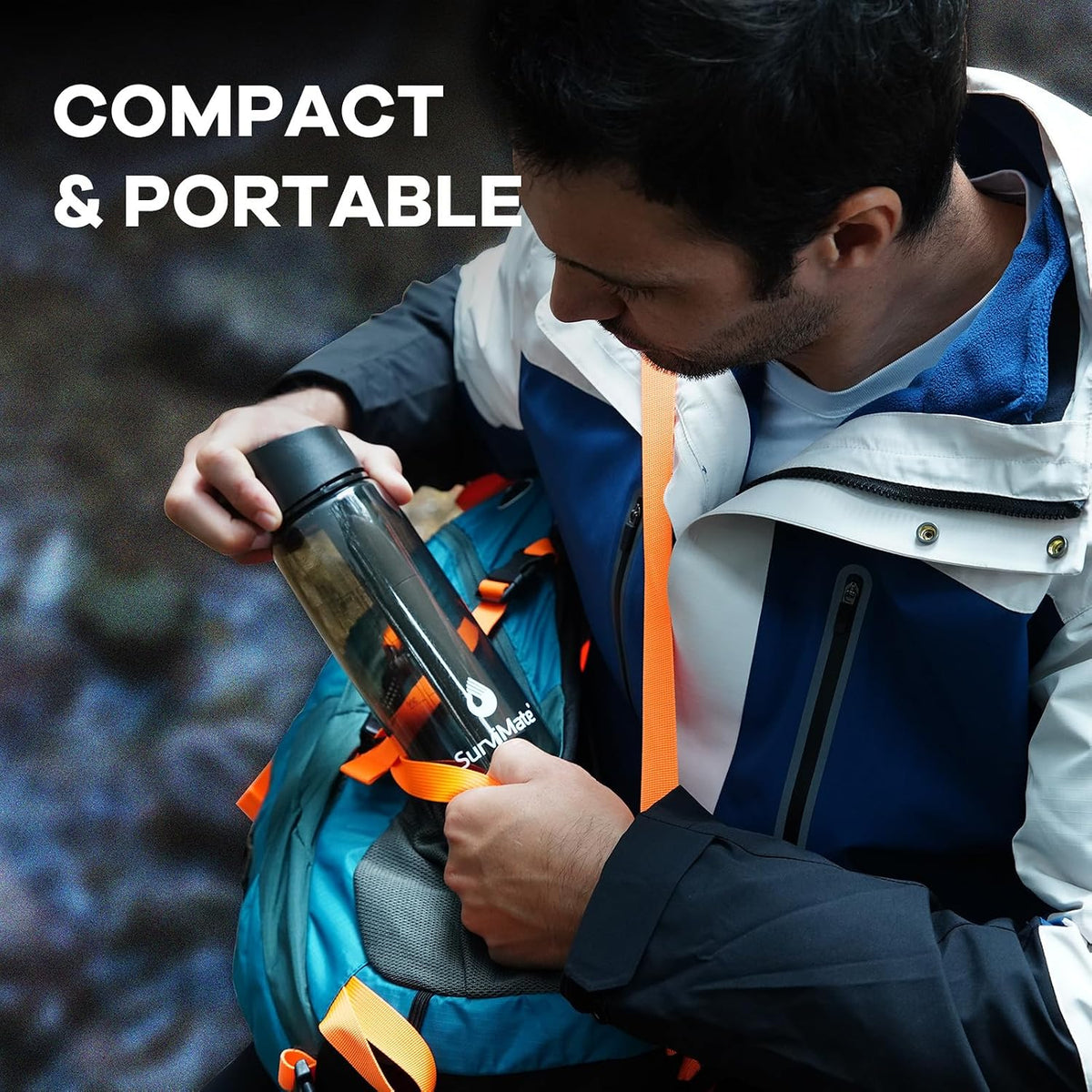 SurviMate Purified Water Bottle for Camping, Hiking, Backpacking and Travel, BPA Free with 5-Stage Intergrated Filter Straw