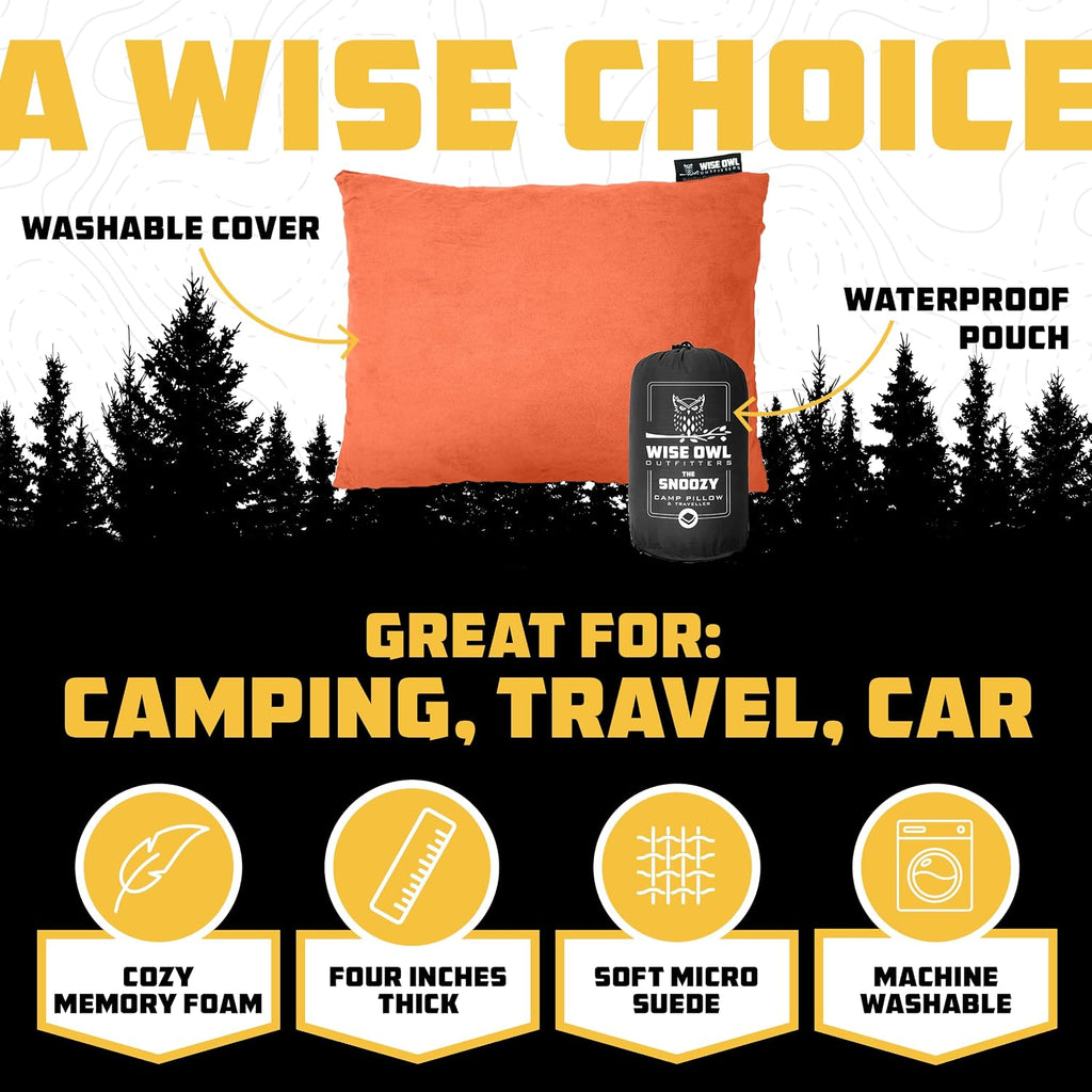 Wise Owl Outfitters Camping Pillow – Memory Foam Travel Pillow for Airplane Sleeping, Hiking, Backpacking & Outdoor Use - Small & Portable for Adults, Car, Camp & Tent