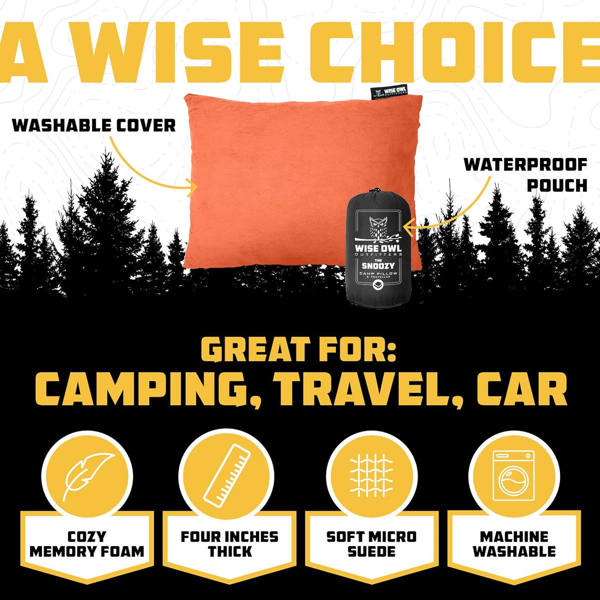Wise Owl Outfitters Camping Pillow – Memory Foam Travel Pillow for Airplane Sleeping, Hiking, Backpacking & Outdoor Use - Small & Portable for Adults, Car, Camp & Tent