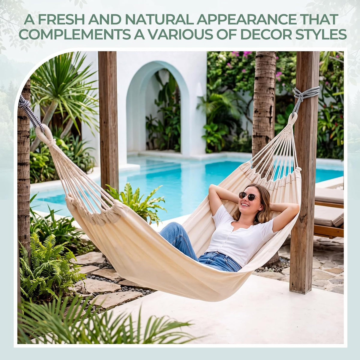 4 Set Canvas Camping Hammock,Single Hammock, Beige