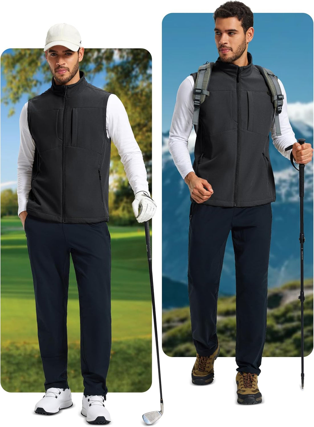MAGCOMSEN Men's Lightweight Softshell Vest Outerwear Fleece Golf Running