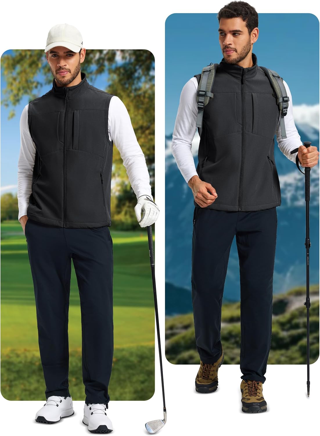 MAGCOMSEN Men's Lightweight Softshell Vest Outerwear Fleece Golf Running