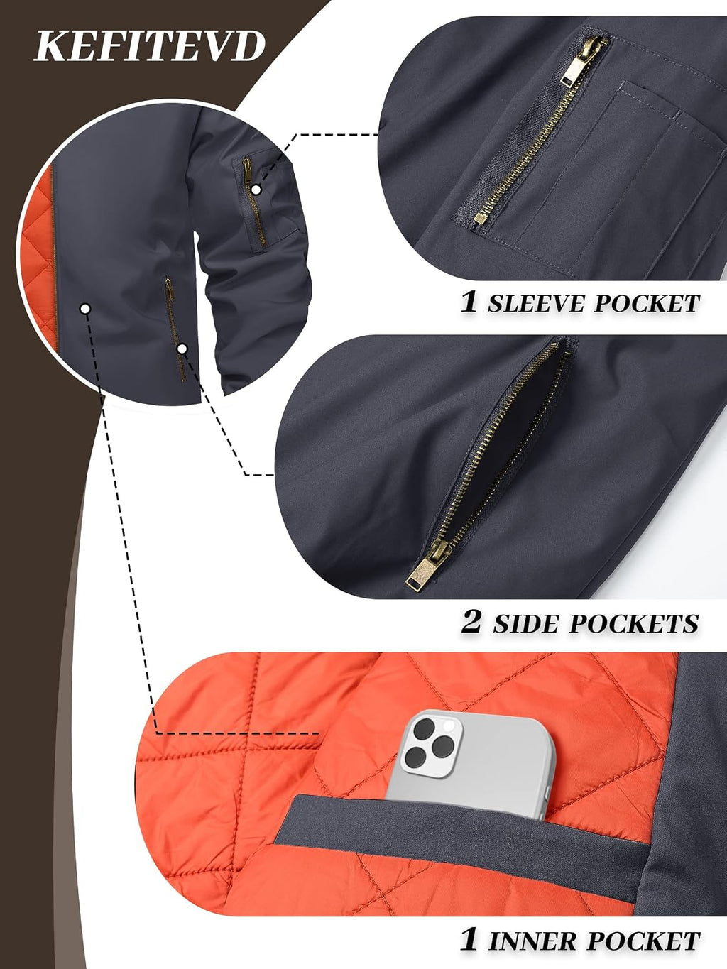 KEFITEVD Men's Bomber Jackets Winter Windbreaker Warm Full Zip Casual Coats