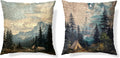 Vintage Camping Forest Throw Pillow Covers 18x18 Set of 2,Camper Gifts for Women Men,Camping Decor Decorations,Vintage Outdoor Adventure Southern Girl Camper Decor Decorations,RV Pillowcase
