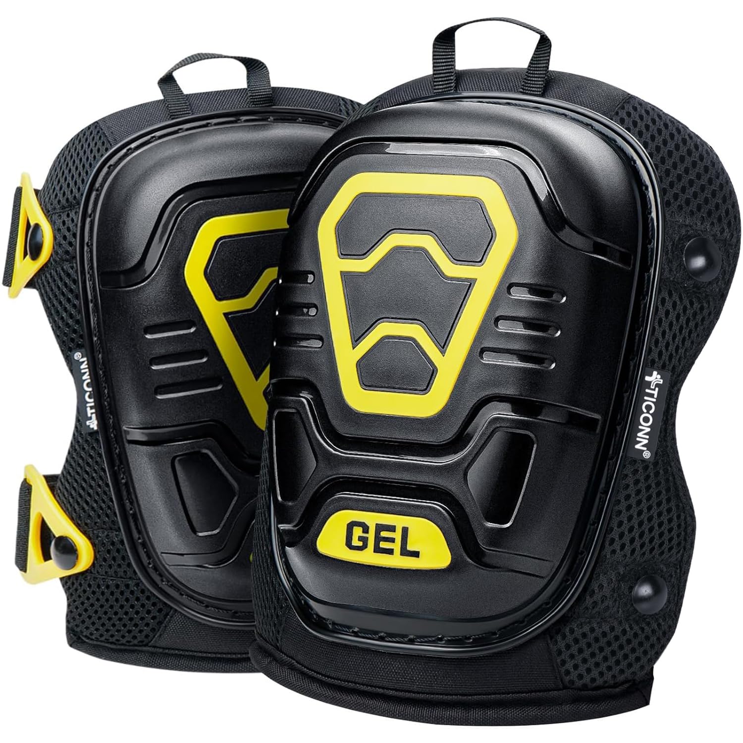 TICONN Gel Knee Pads for Work, Professional Heavy Duty Work Knee Pads for Men with Soft Foam and Gel Cushion for Men Construction, Garden, Flooring (Black/Yellow)