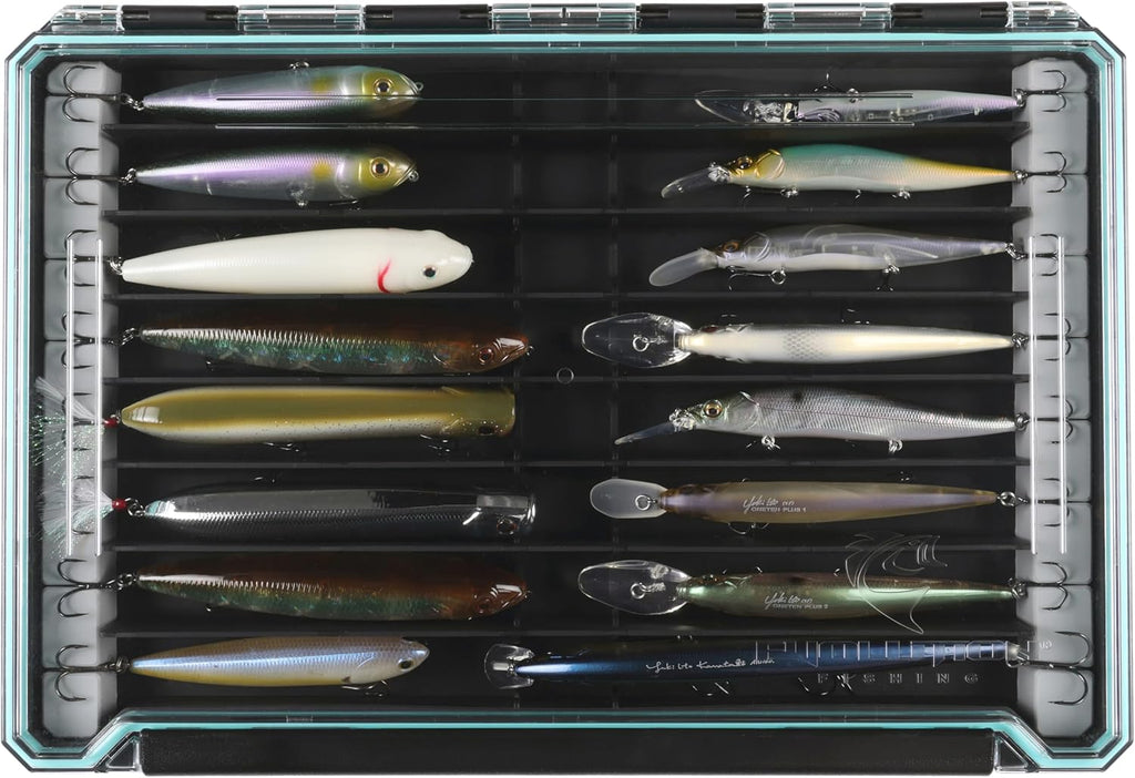 Evolution Fishing BallistiX Twitch Tackle Tray - Waterproof, Jerkbait & Topwater Tackle Storage Box, Anti-Corrosion, One Hand Latch, Clear Lid, Lure Box