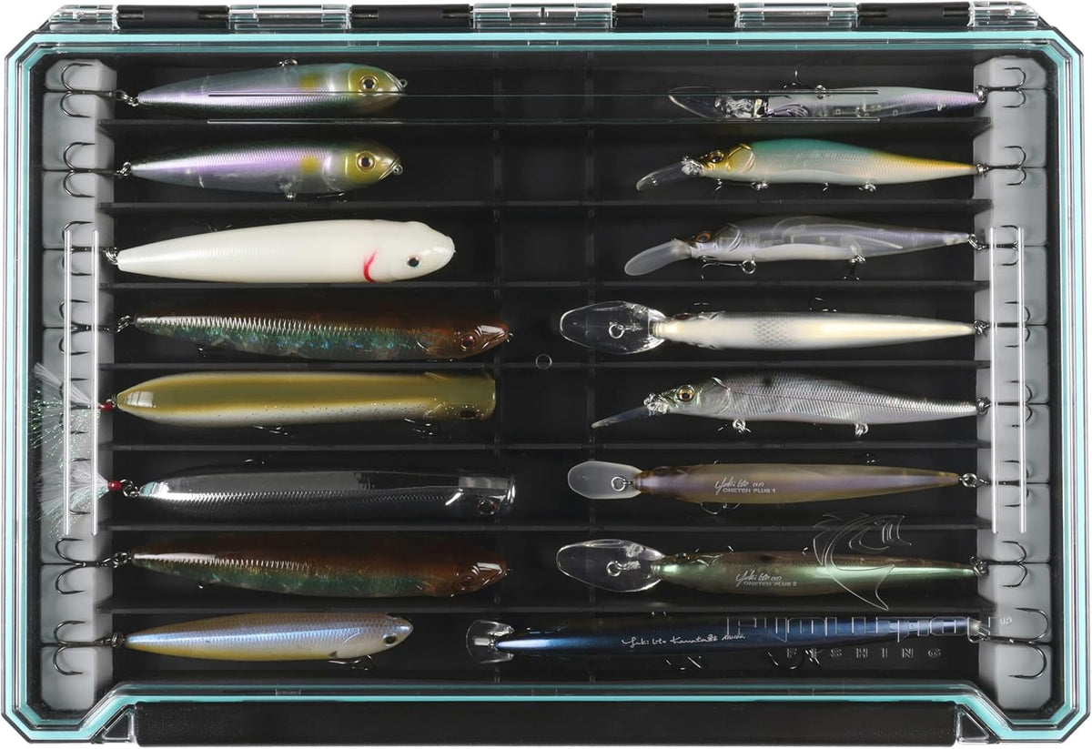 Evolution Fishing BallistiX Twitch Tackle Tray - Waterproof, Jerkbait & Topwater Tackle Storage Box, Anti-Corrosion, One Hand Latch, Clear Lid, Lure Box