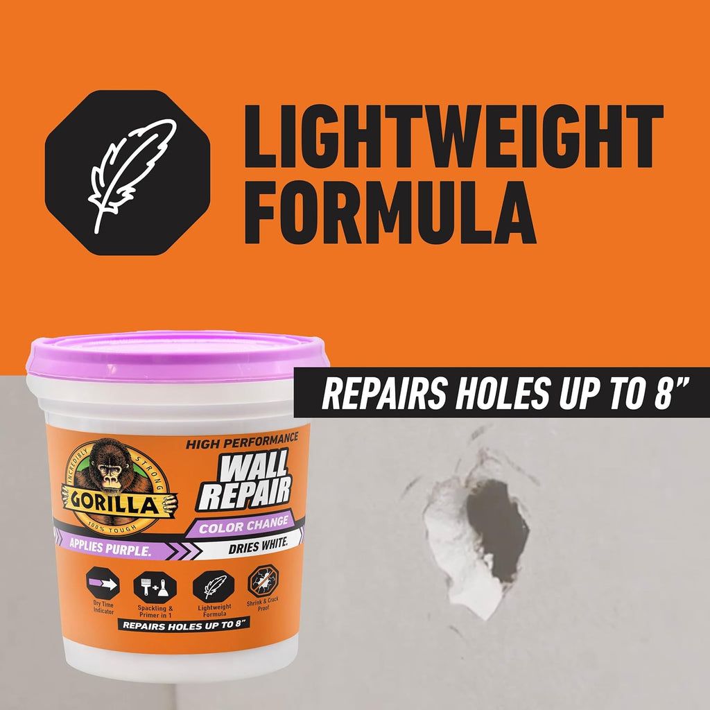 Gorilla High Performance Wall Repair, 16 oz Tub, Color Change Formula