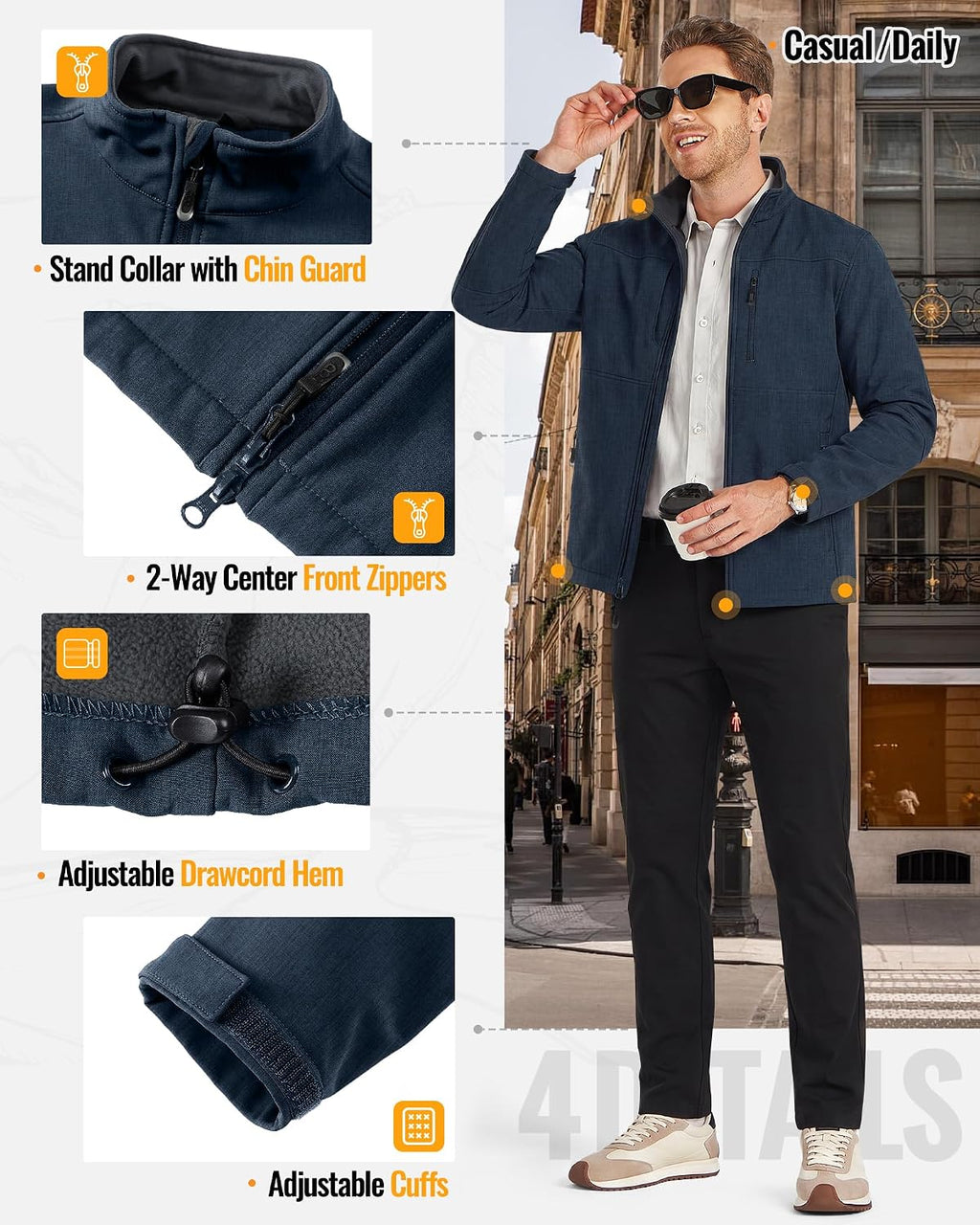 33,000ft Men's Lightweight Softshell Jacket Fleece Waterproof Windbreaker