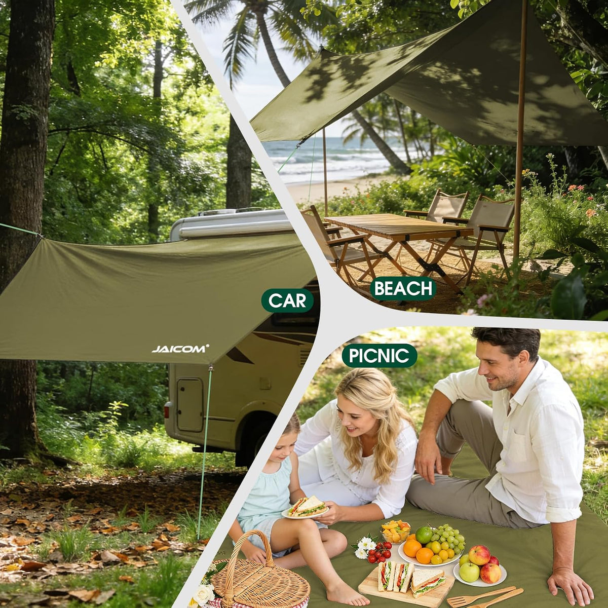 JAICOM Waterproof Hammock Rain Fly, 12ft x 9.5ft Portable Camping Tarp