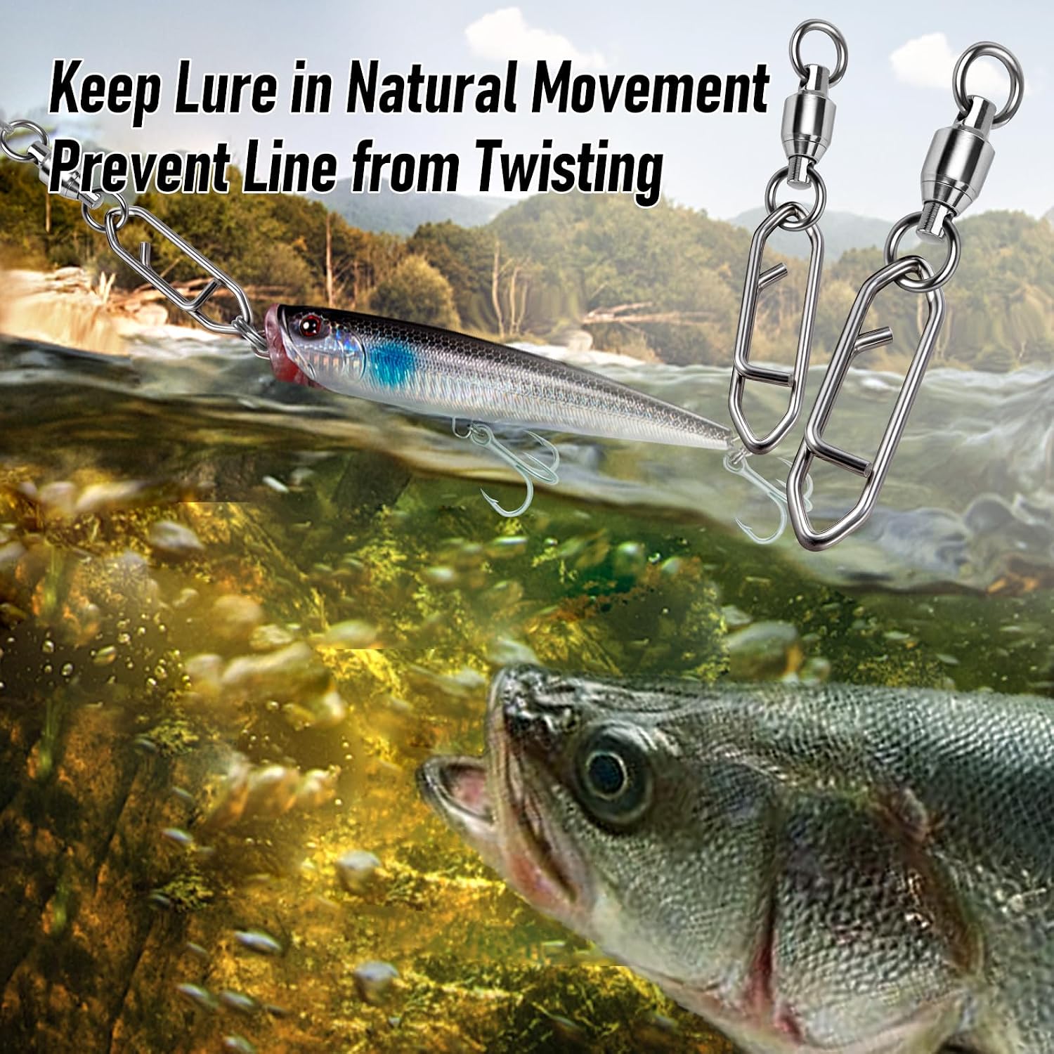 Alwonder 30-Pack Fishing Speed Clips Quick Change Snap Swivels, Ball Bearing Swivel Power Clips Fishing Snap Swivels Freshwater Saltwater Crankbait Popper Lures Quick Snaps Connectors Tackle