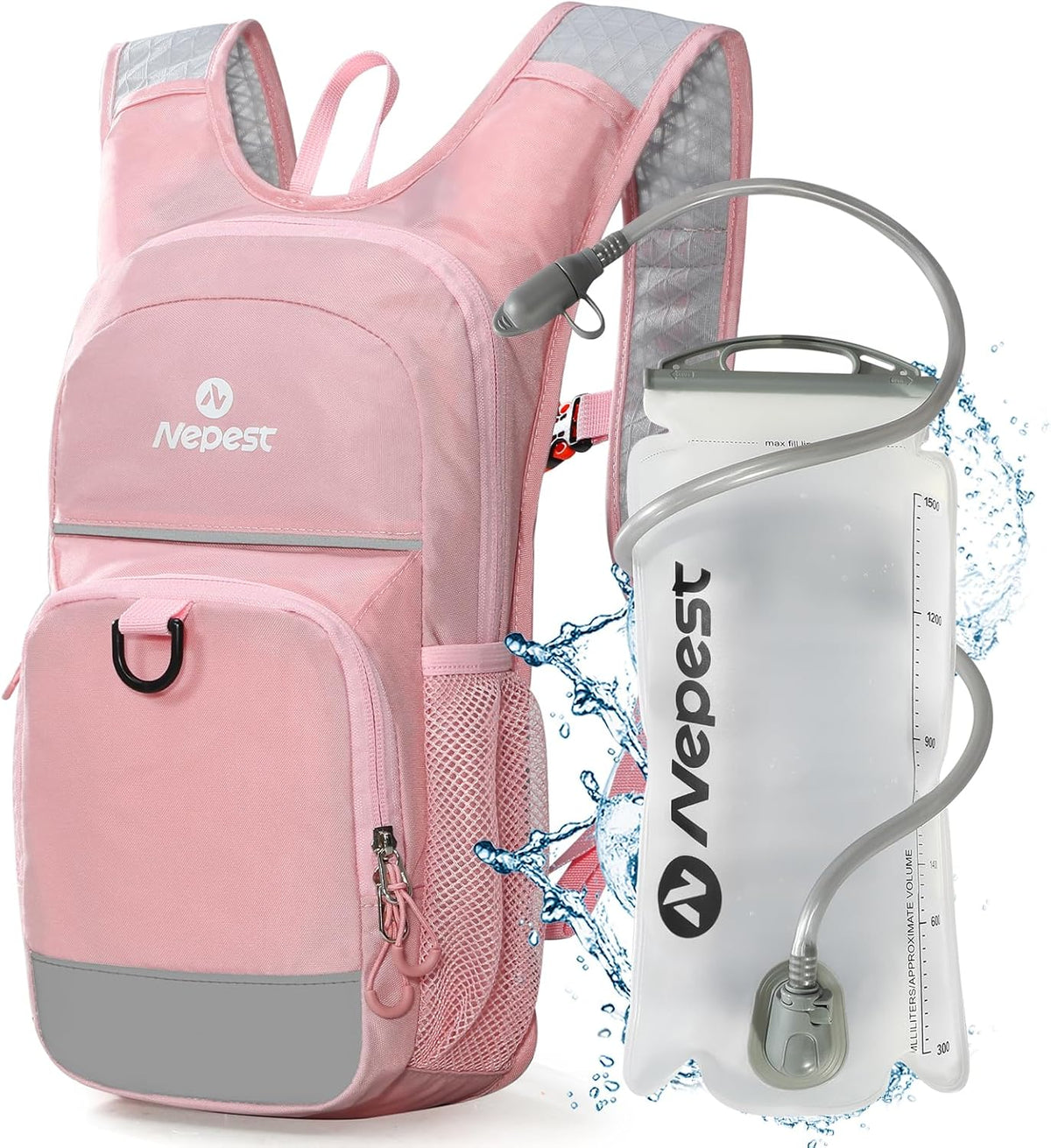 Nepest Kids Hydration Backpack with 1.5L Water Bladder for Cycling, Hiking