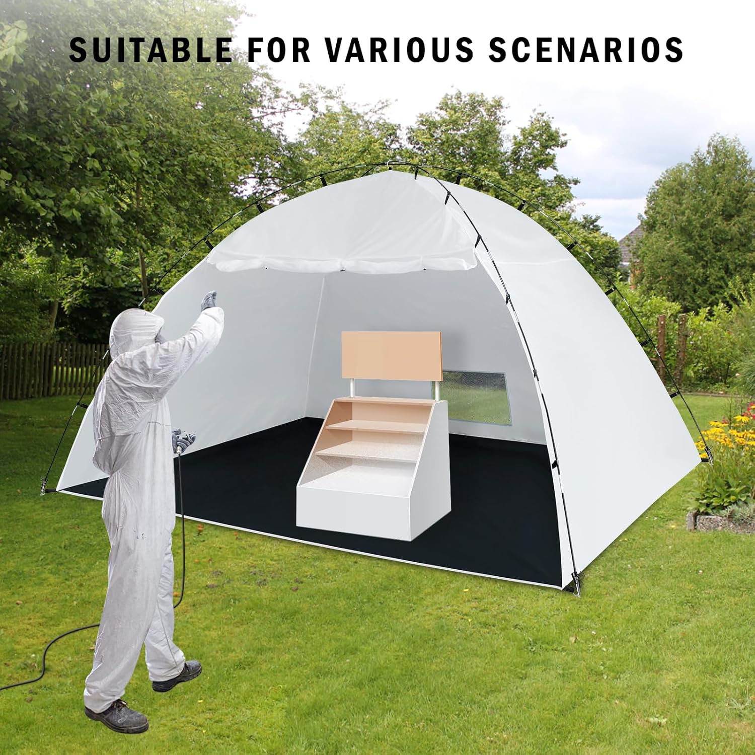 Siebwin 10x8x6.2ft Spray Paint Tent, Mesh Screen & Windproof Hooks, White