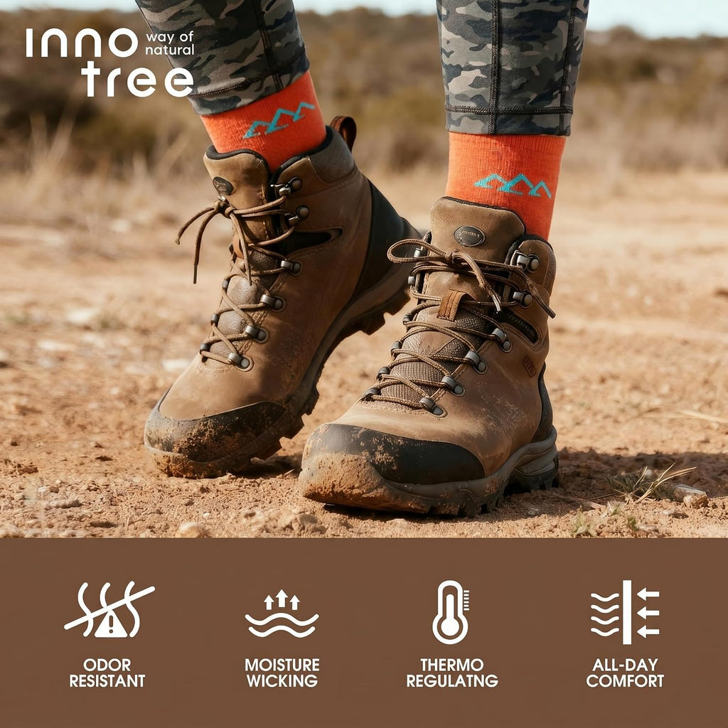 innotree 3 Pairs Merino Wool Hiking Socks for Women Thermal Crew Scoks
