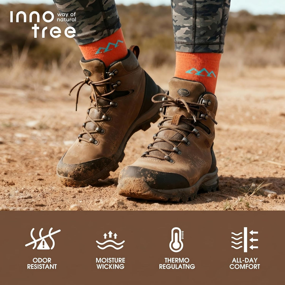 innotree 3 Pairs Merino Wool Hiking Socks for Women Thermal Crew Scoks