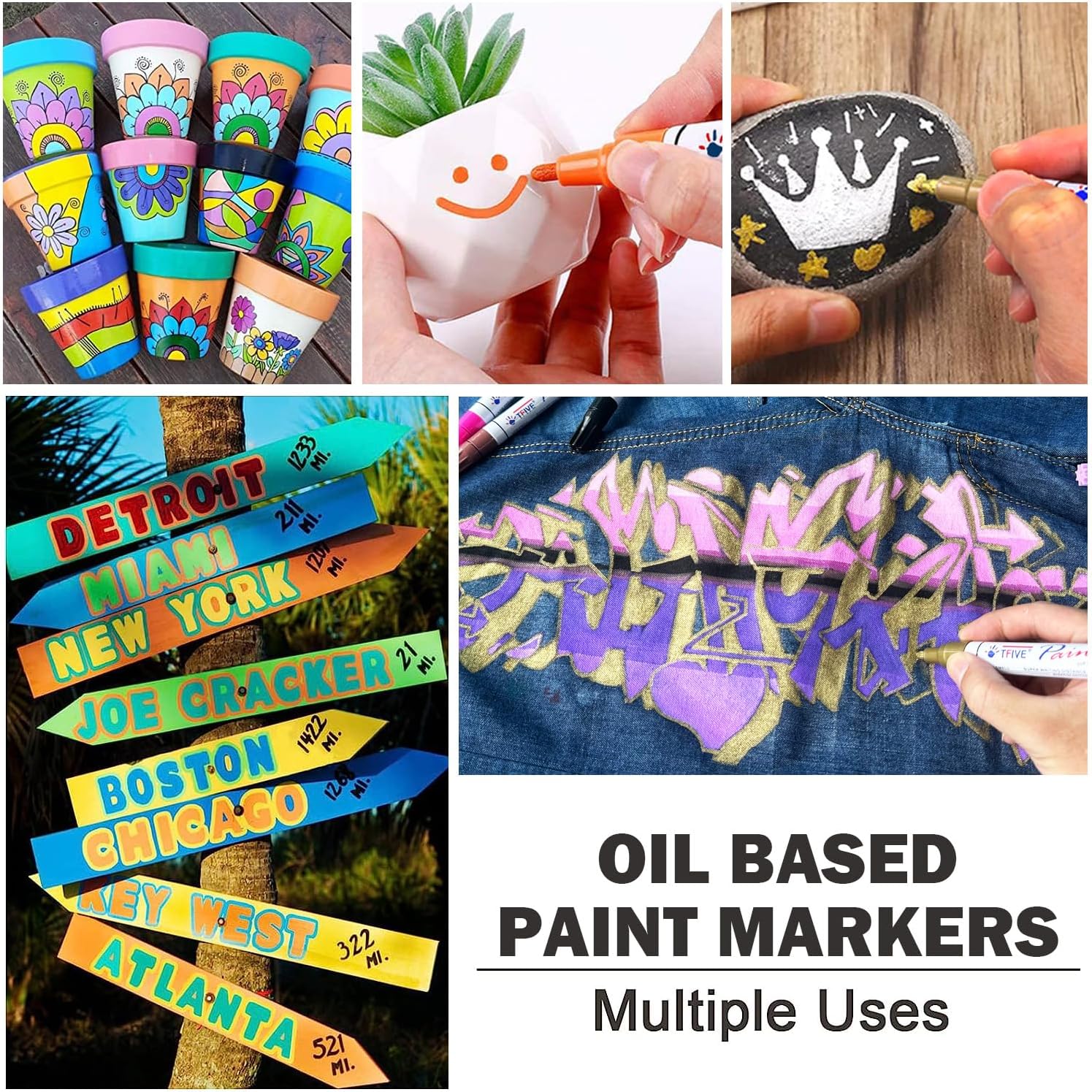 TFIVE Oil Based Paint Markers 54 Colors, Permanent Paint Pens Medium Tip
