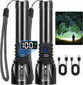 TrixHub Rechargeable Flashlights High Lumens 2Pack, 5Mode Flash Light with LCD Digital Display, Super Bright Adjustable Tactical Flashlight, High Powered LED Handheld Flashlight for Home