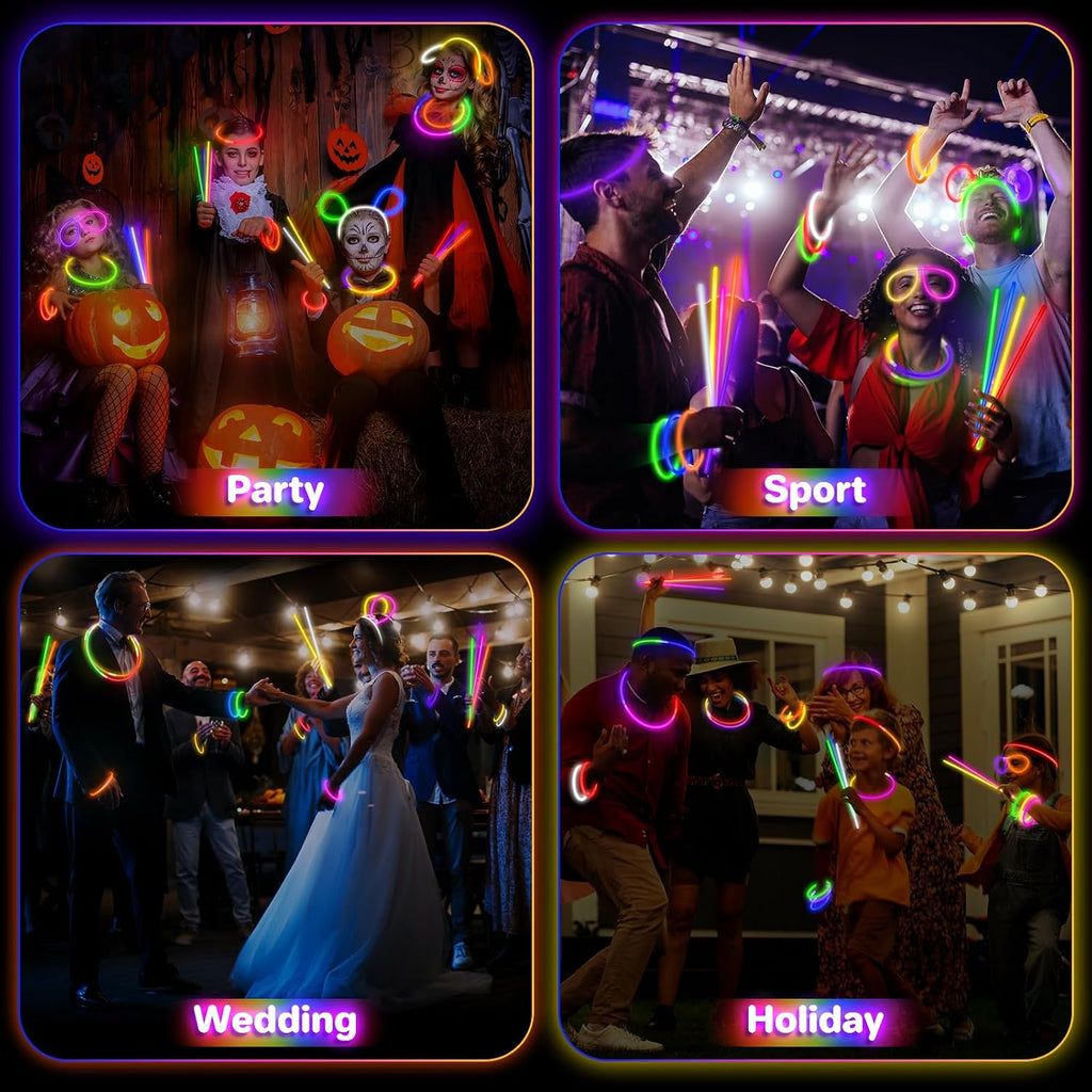 SpringFlower 300Pcs Glow Sticks Bulk Party Supplies, Glow Sticks for Kids Party Favors, Glow in The Dark Party Supplies, Light Up Party Decorations, Wedding, Birthday, Halloween , 8 Colors