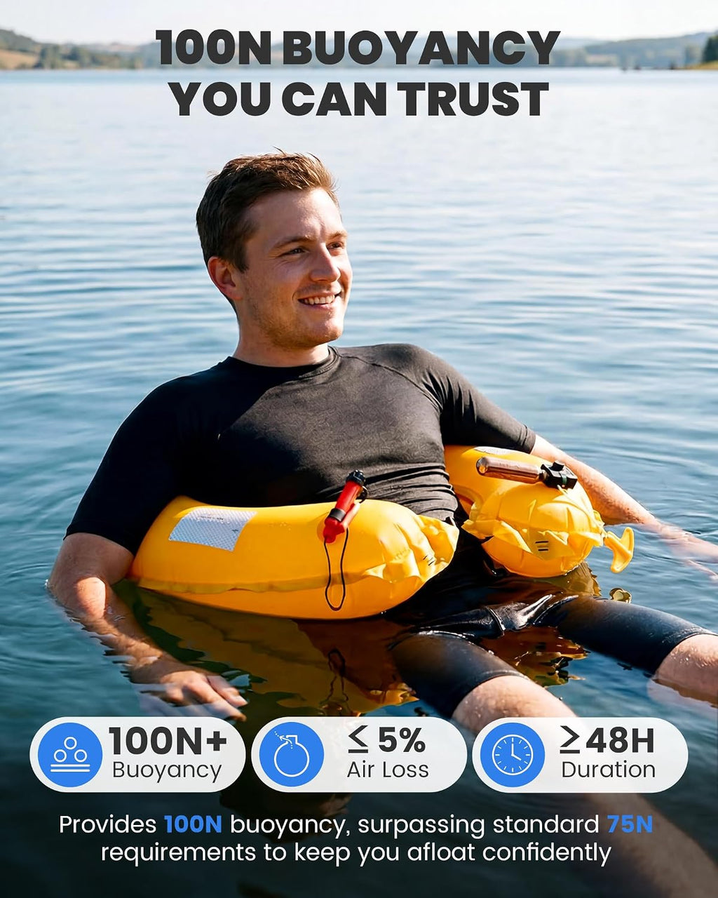Owntop Manual Inflatable Belt Pack, Adults Swim Jacket with Blowpipe & Whistle, 24g CO2 Cylinder Included, Low Profile for Kayaking, Fishing, Paddle Sports