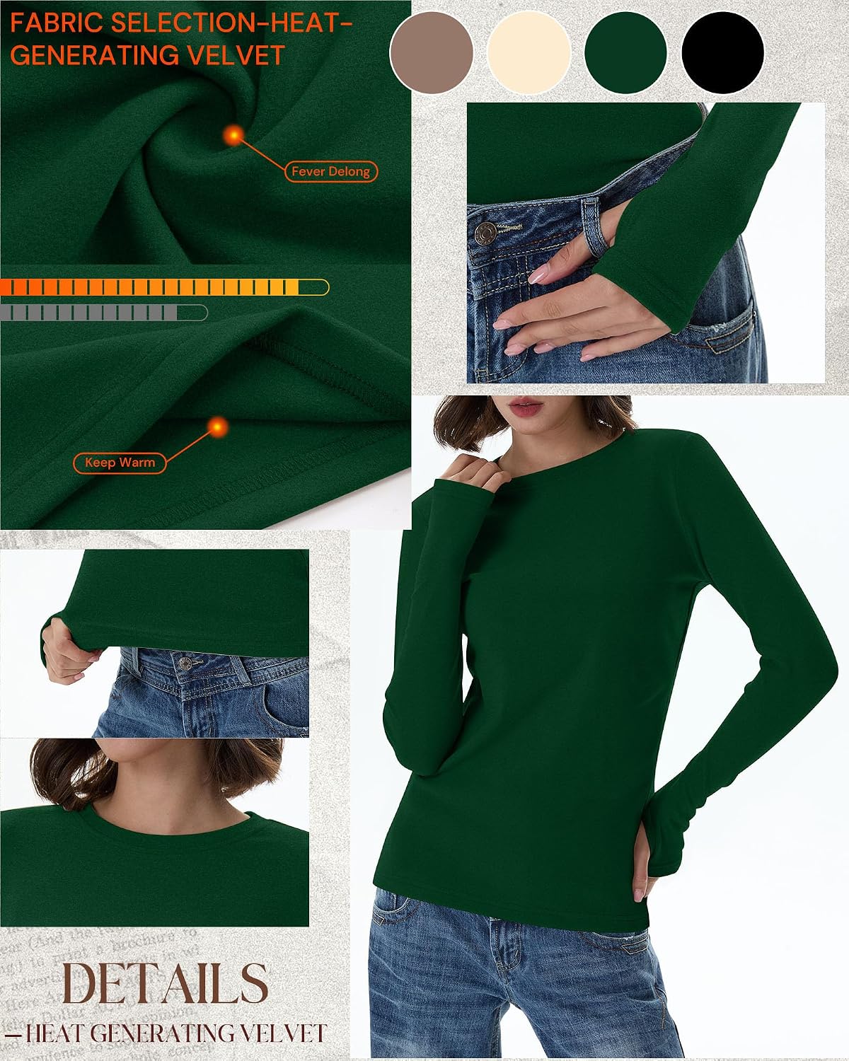 Neer 4 Pack Women's Thermal Fleece Lined Shirts Warm Base Layer