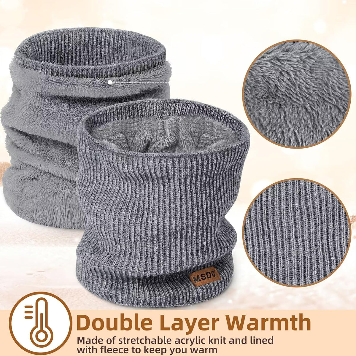 MSDC Winter Neck Gaiters for Men 3 Pack,Neck Warmer Men Women with Thermal Thick Warm Fleece Lined Cold Weather
