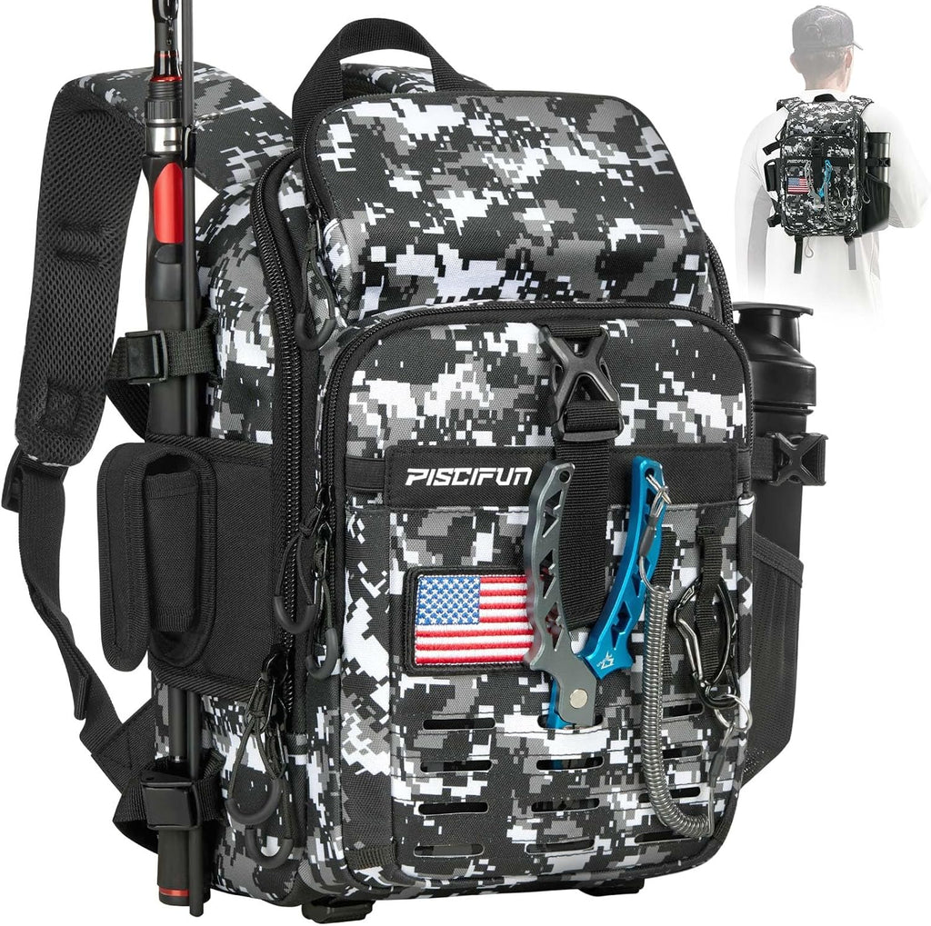 Piscifun Fishing Tackle Backpack, Rod & Gear Holder, Water-Resistant