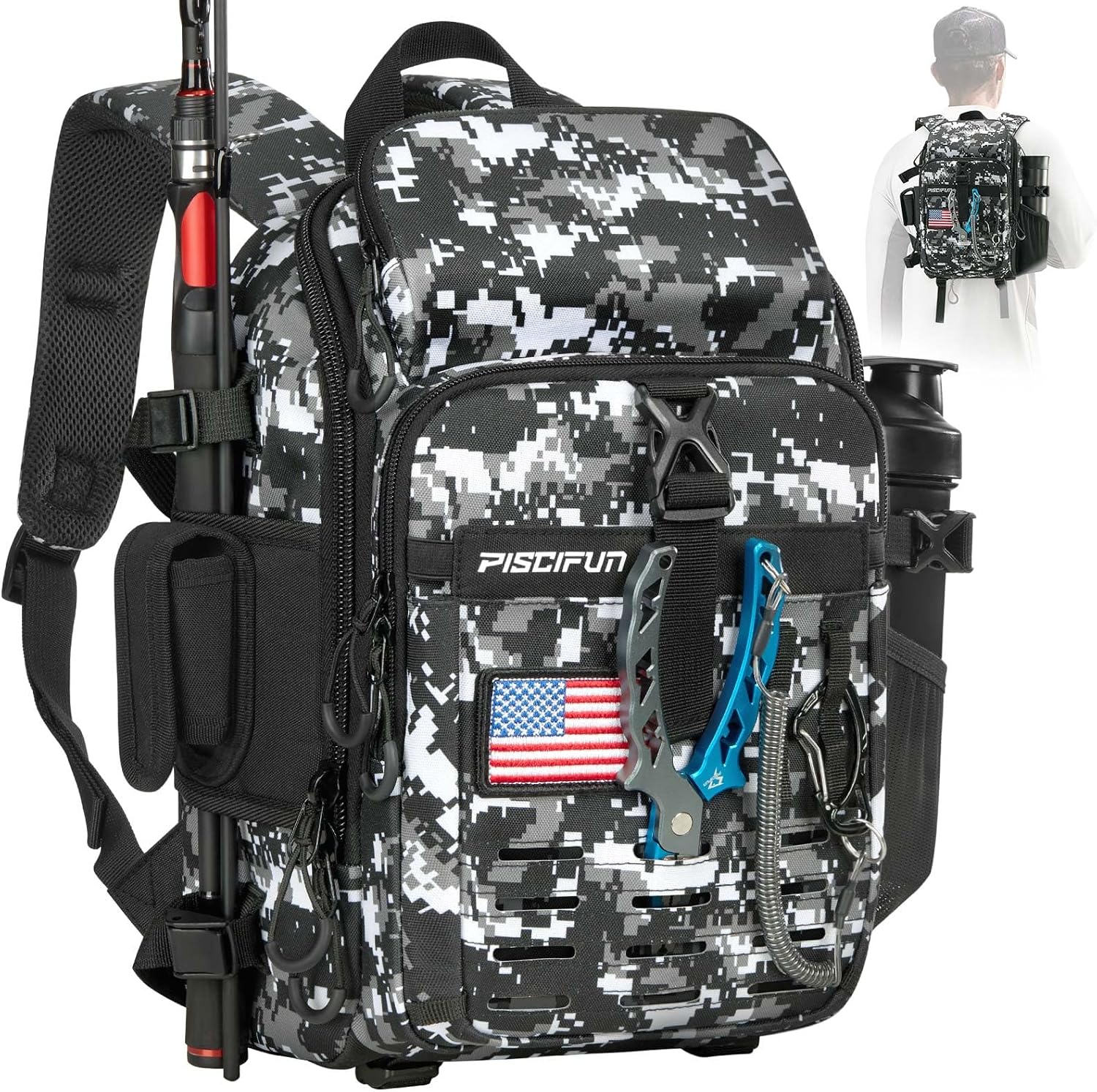 Piscifun Fishing Tackle Backpack, Rod & Gear Holder, Water-Resistant
