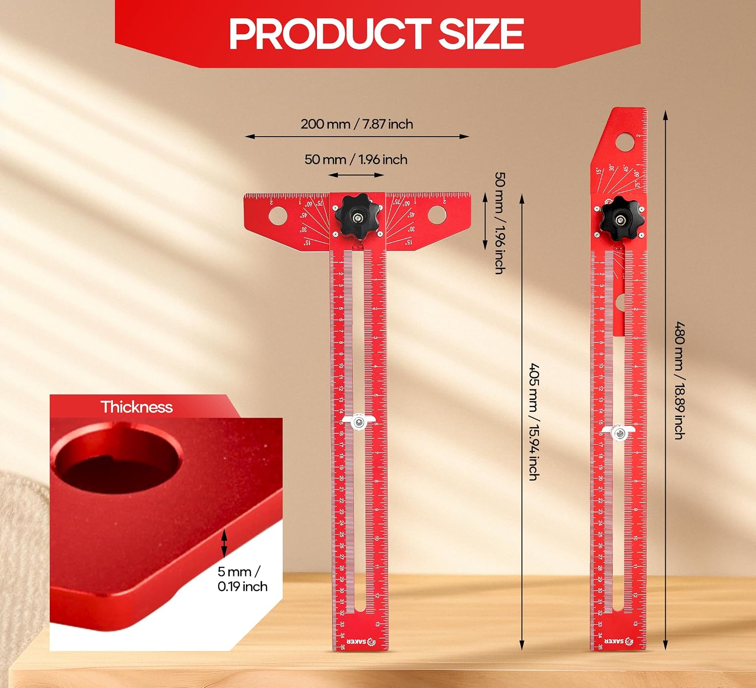 Saker Woodworking Scriber Marking Line Ruler,Aluminum Alloy T-Square