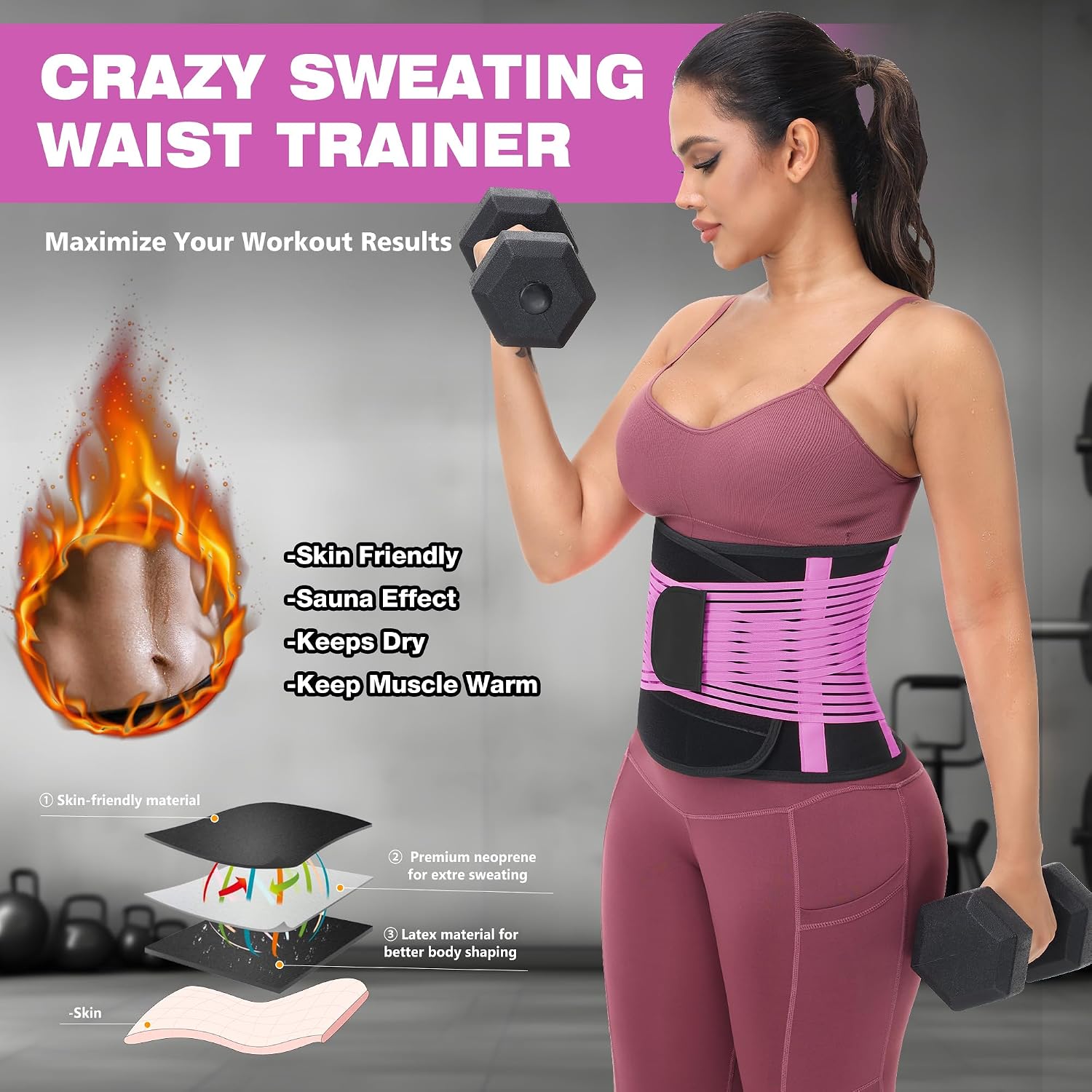 KOOCHY Waist Trainer For Women Men,Adjustable Sweat Band Tummy Control Belt,Waist Trimmer for Weight Loss Workout Fitness Gym