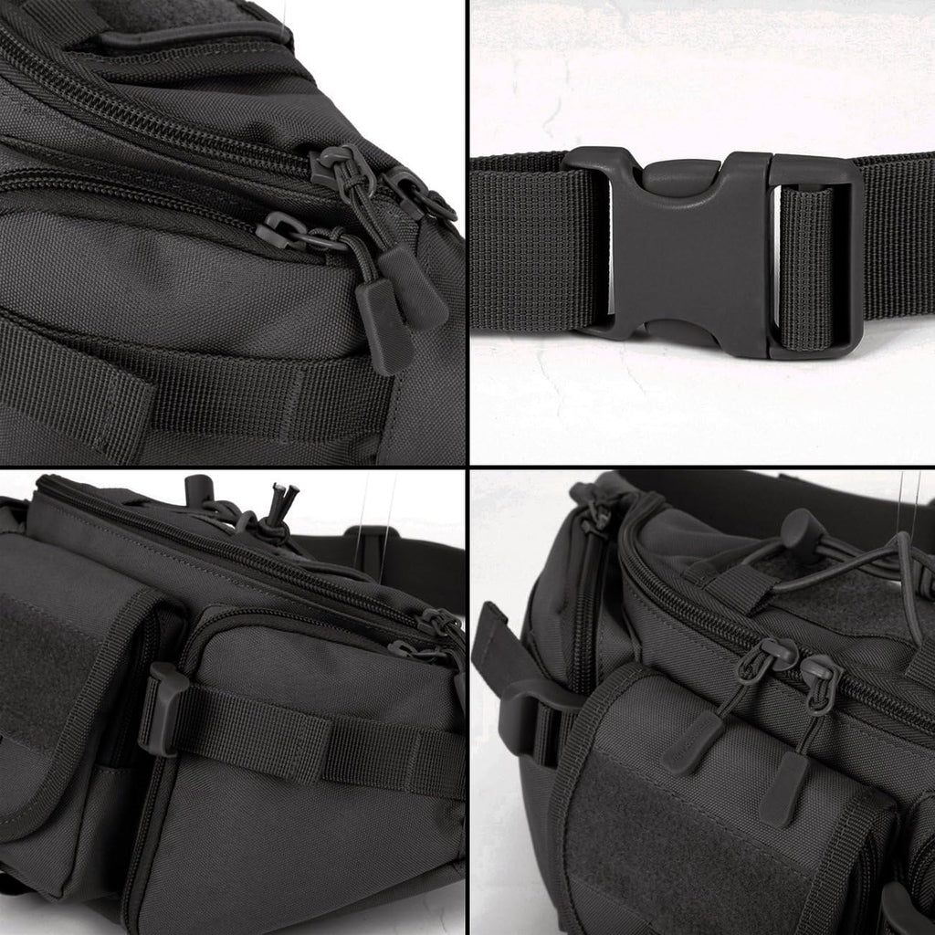 ArcEnCiel Tactical Fanny Pack for Men Women Waist Bag Hip Belt Outdoor Hiking Fishing Bumbag with Patch (Black)