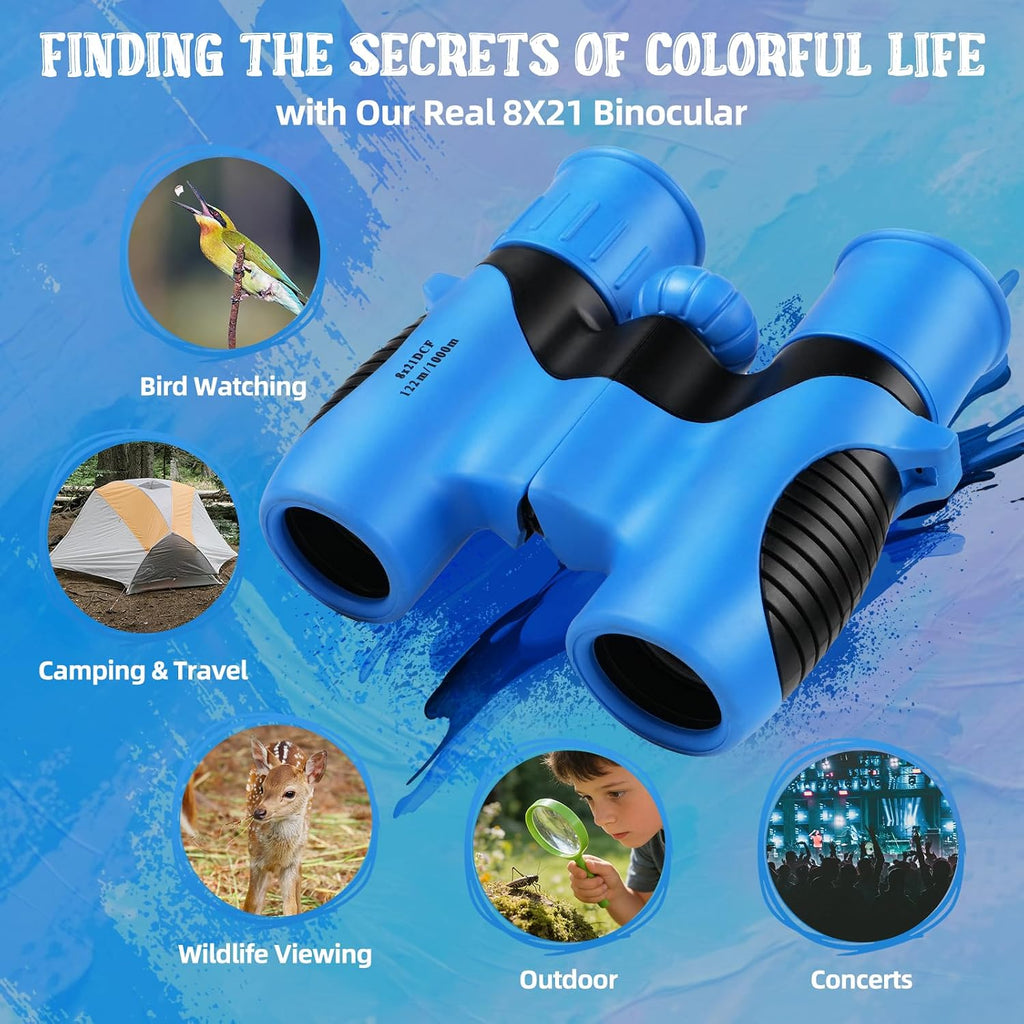 Portable Kids Binoculars 8x21 - Compact Shockproof Real Binoculars for Kids
