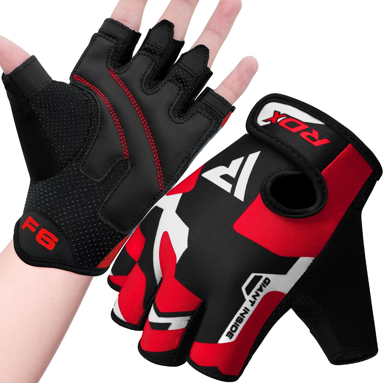 RDX Weight Lifting Gloves Gym Fitness Workout, Anti Slip Padded Palm Elasticated Strength Training Equipment Men Women Half Finger Exercise Bodybuilding Calisthenics Cycling Rowing Climbing