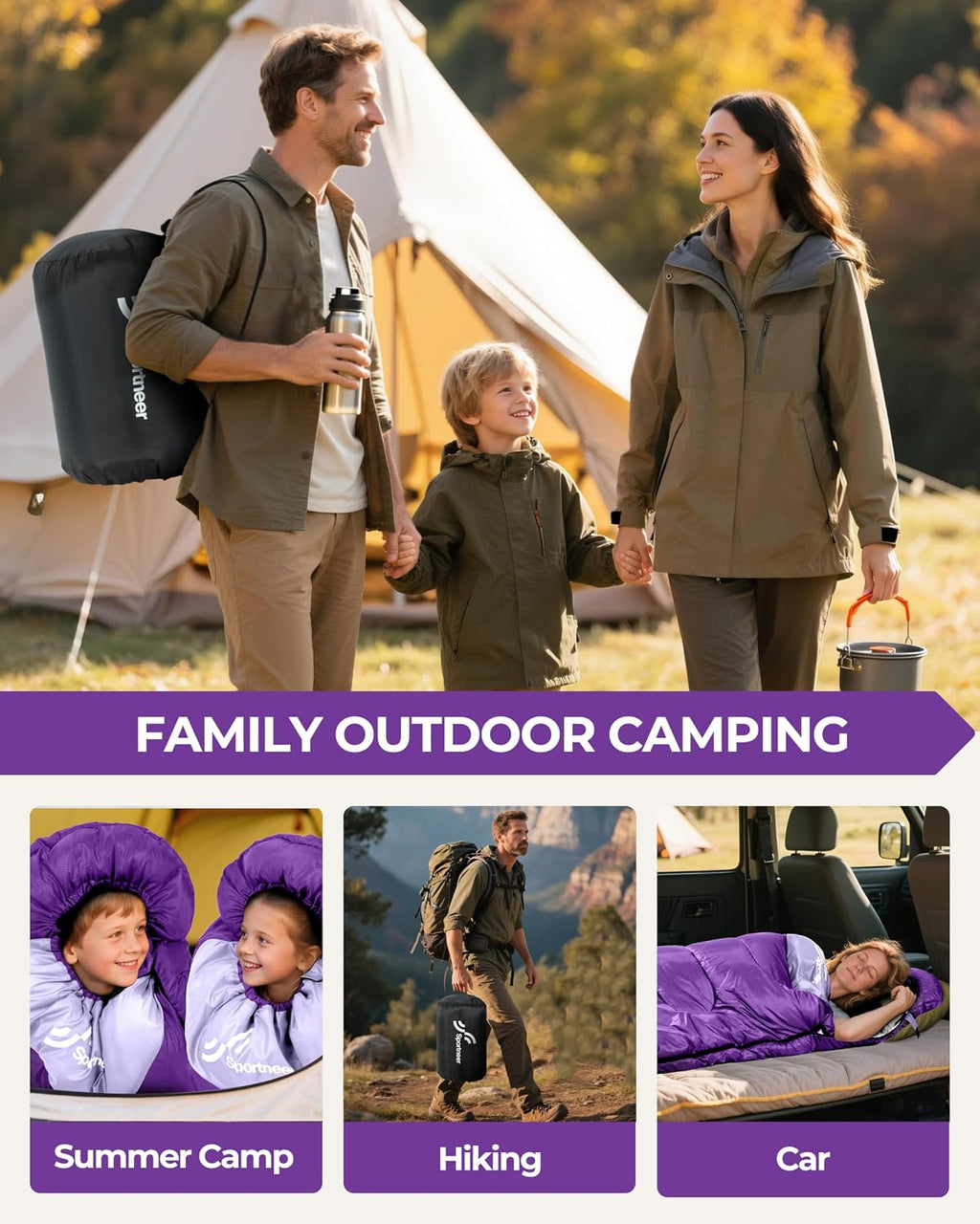 Sportneer Sleeping Bag for Adults Kid Waterproof lightweight Camping Hiking