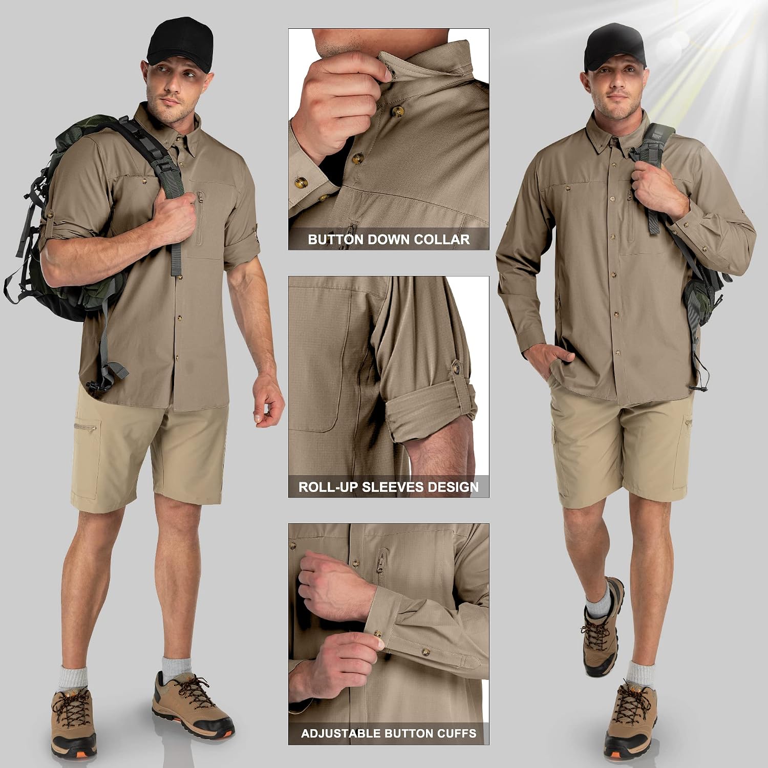 33,000ft Men's UPF 50+ UV Protection Long Sleeve Hiking Shirts Breathable Quick Dry Fishing Shirts for Safari, Outdoor