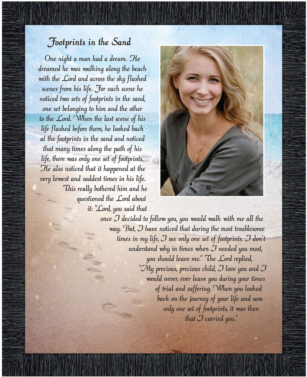 Footprints in the Sand Inspirational Wall Art, Beach Decor, Christian Gifts for Women and Men, Christian Wall Decor, Get Well Soon, Encouraging Scripture Wall Art, Framed Sympathy Gift 5008CH