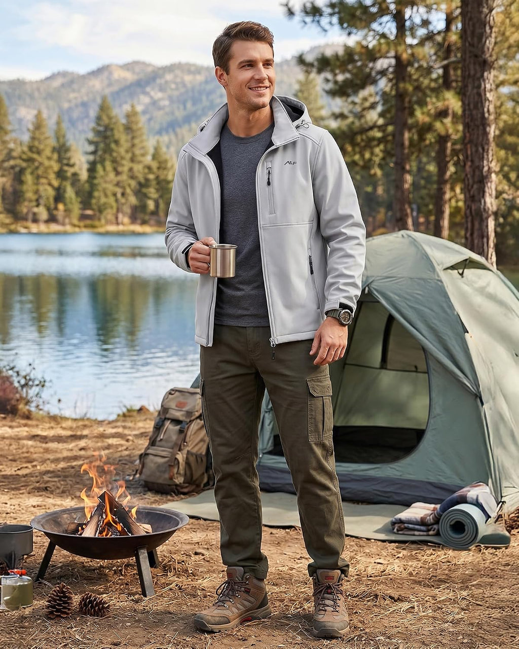 WULFUL Men's Softshell Jacket Waterproof Lightweight Insulated Windbreaker Fleece Lined Rain Shell Jacket for Hiking Travel