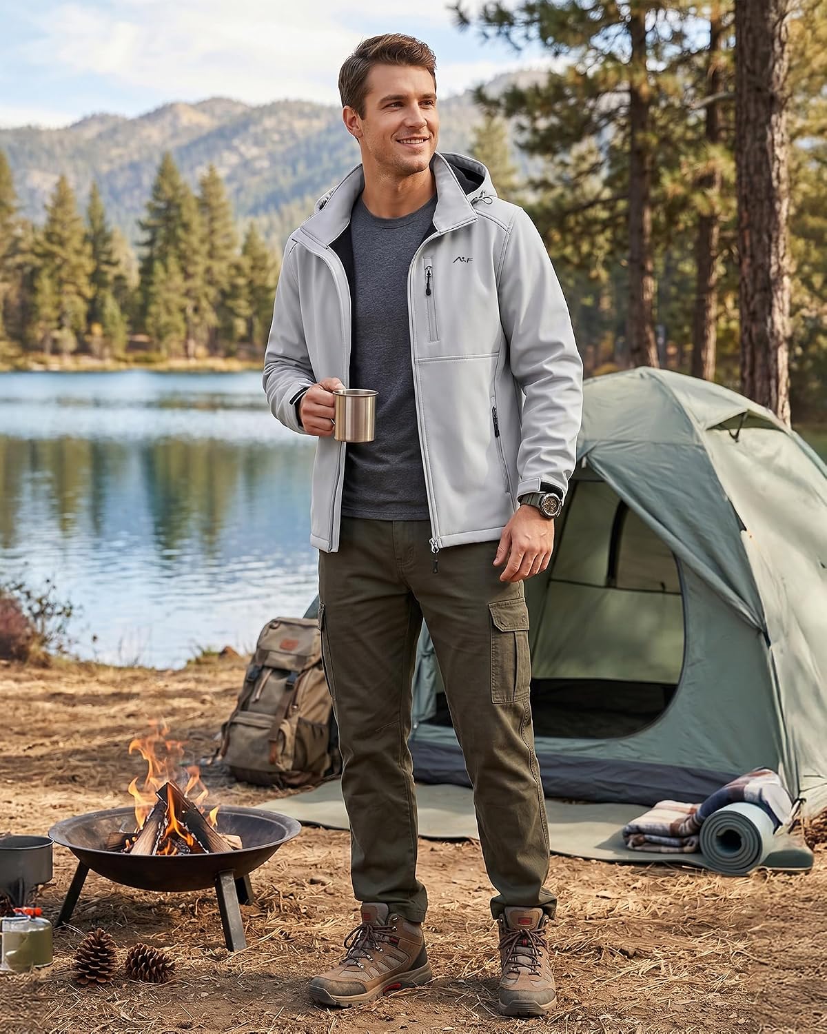 WULFUL Men's Softshell Jacket Waterproof Lightweight Insulated Windbreaker Fleece Lined Rain Shell Jacket for Hiking Travel